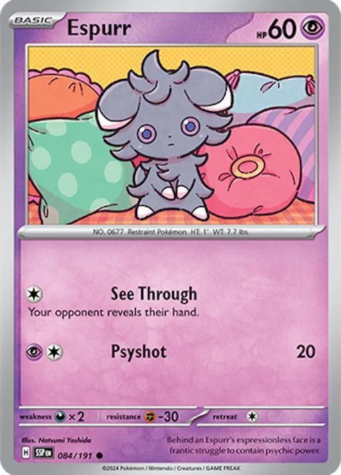 Espurr #084/191 Reverse Holofoil Pokémon card from Surging Sparks