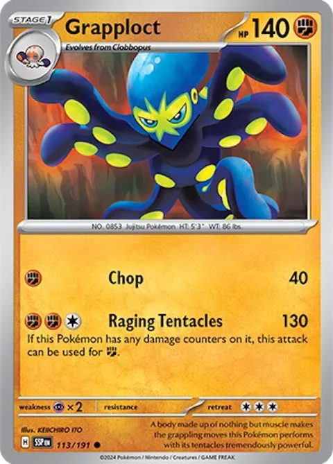 Grapploct #113/191 Reverse Holofoil Pokémon card from Surging Sparks