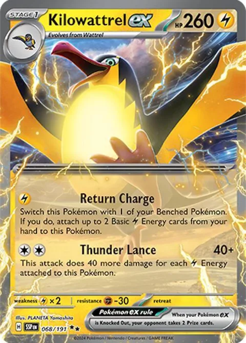 Kilowattrel ex #068/191 Holofoil Pokémon card from Surging Sparks