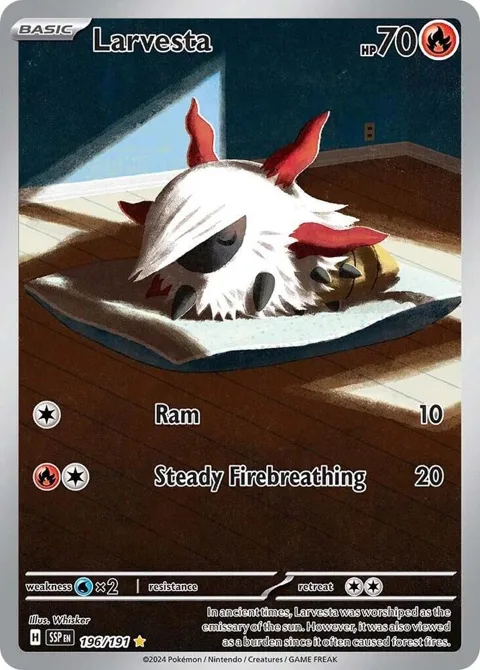 Larvesta #196/191 Holofoil Pokémon card from Surging Sparks