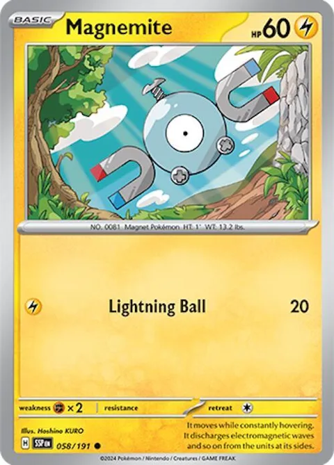 Magnemite #058/191 Reverse Holofoil Pokémon card from Surging Sparks