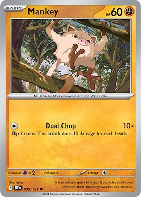 Mankey #098/191 Reverse Holofoil Pokémon card from Surging Sparks