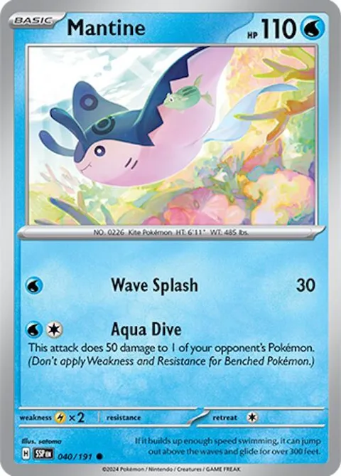 Mantine #040/191 Reverse Holofoil Pokémon card from Surging Sparks