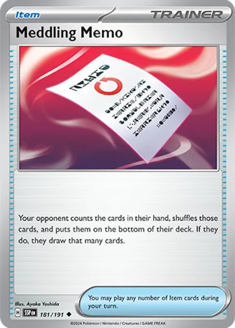 Meddling Memo #181/191 Reverse Holofoil Pokémon card from Surging Sparks