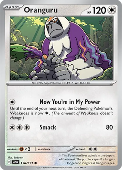Oranguru #156/191 Reverse Holofoil Pokémon card from Surging Sparks