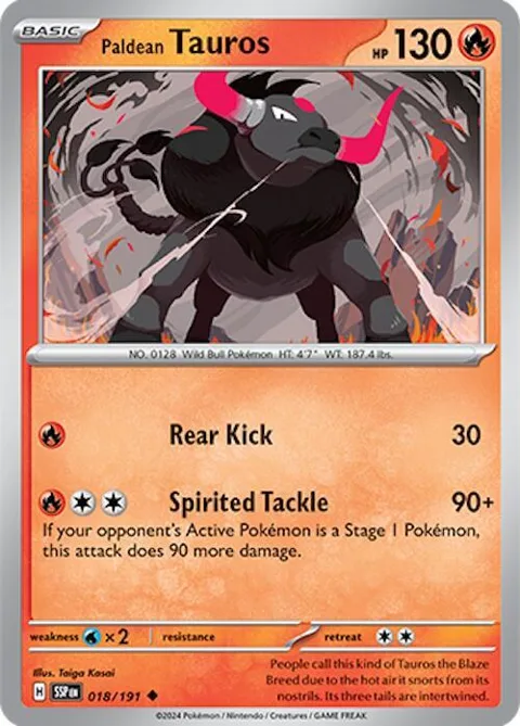 Paldean Tauros #018/191 Pokémon card from Surging Sparks