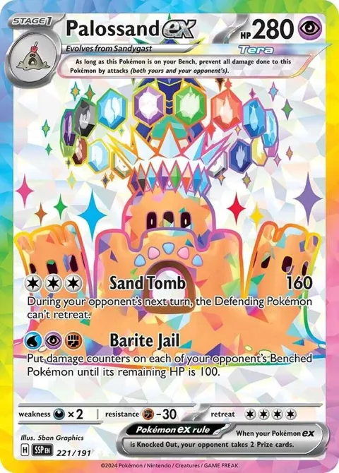 Palossand ex #221/191 Holofoil Pokémon card from Surging Sparks