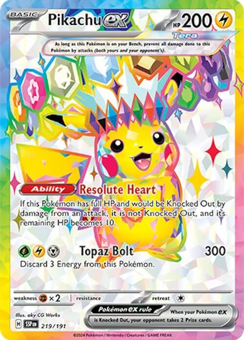 Pikachu ex #219/191 Holofoil Pokémon card from Surging Sparks