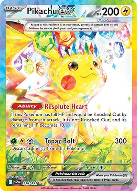 Pikachu ex #238/191 Holofoil Pokémon card from Surging Sparks
