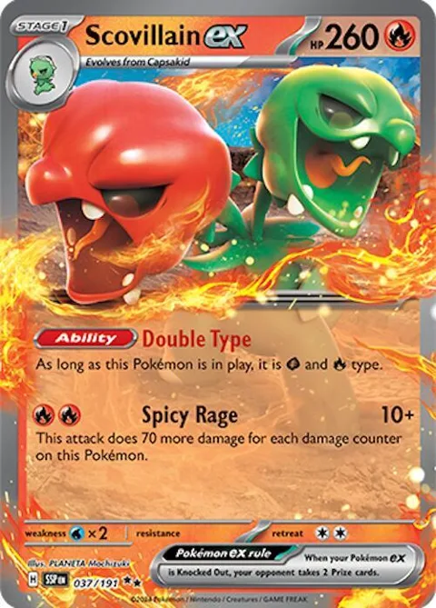 Scovillain ex #037/191 Holofoil Pokémon card from Surging Sparks