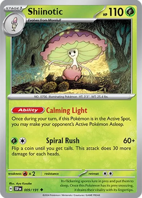 Shiinotic #009/191 Reverse Holofoil Pokémon card from Surging Sparks
