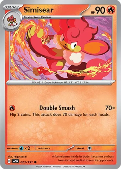Simisear #023/191 Pokémon card from Surging Sparks