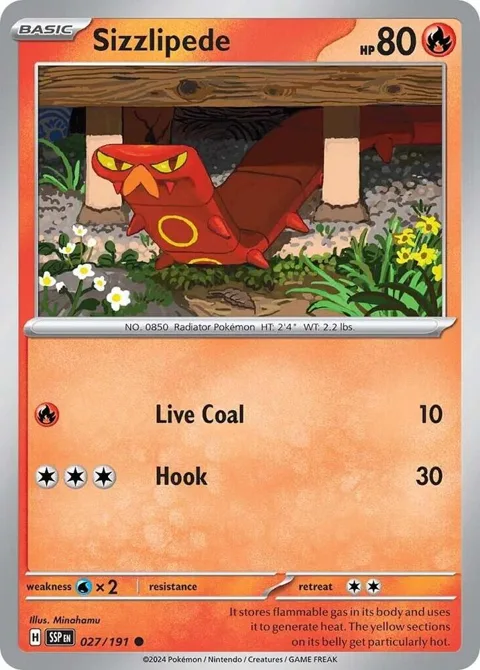 Sizzlipede #027/191 Reverse Holofoil Pokémon card from Surging Sparks