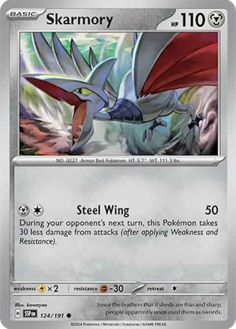 Skarmory #124/191 Reverse Holofoil Pokémon card from Surging Sparks