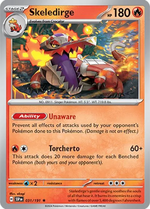 Skeledirge #031/191 Reverse Holofoil Pokémon card from Surging Sparks