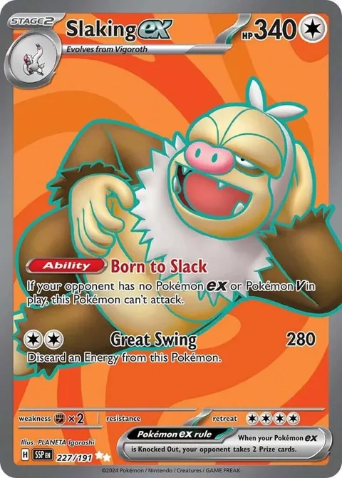 Slaking ex #227/191 Holofoil Pokémon card from Surging Sparks