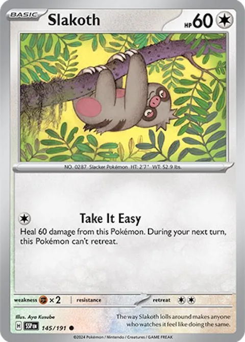 Slakoth #145/191 Reverse Holofoil Pokémon card from Surging Sparks