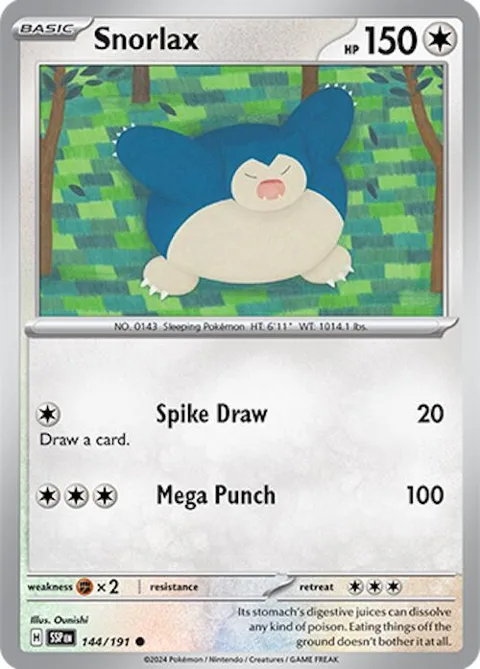Snorlax #144/191 Reverse Holofoil Pokémon card from Surging Sparks