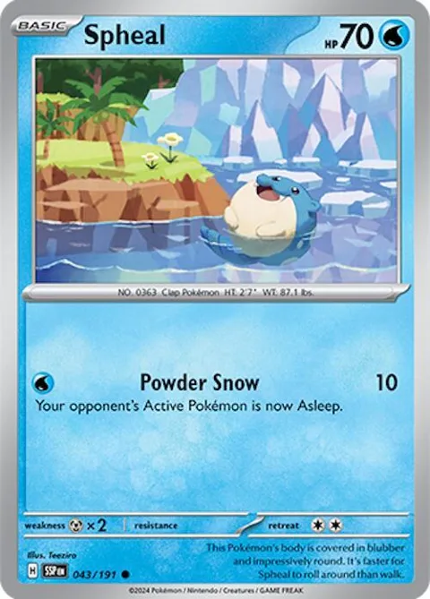 Spheal #043/191 Reverse Holofoil Pokémon card from Surging Sparks