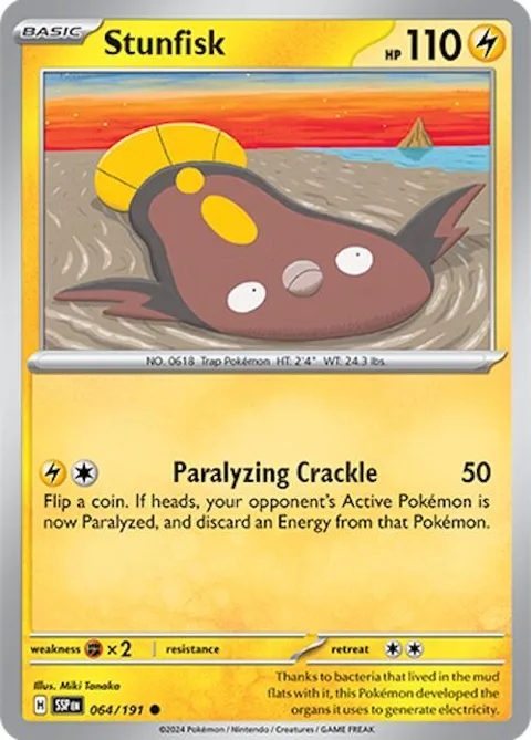 Stunfisk #064/191 Reverse Holofoil Pokémon card from Surging Sparks