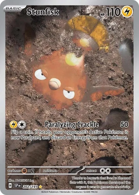 Stunfisk #202/191 Holofoil Pokémon card from Surging Sparks