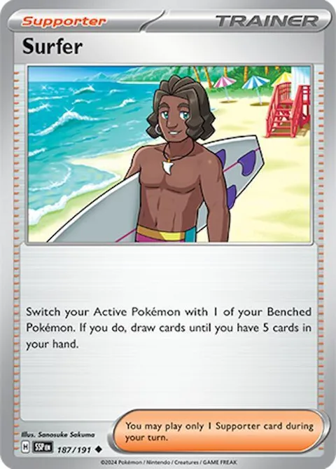 Surfer #187/191 Pokémon card from Surging Sparks