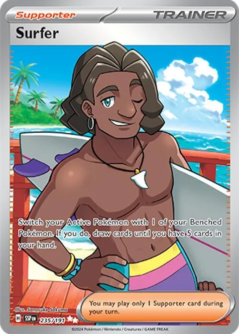 Surfer #235/191 Holofoil Pokémon card from Surging Sparks