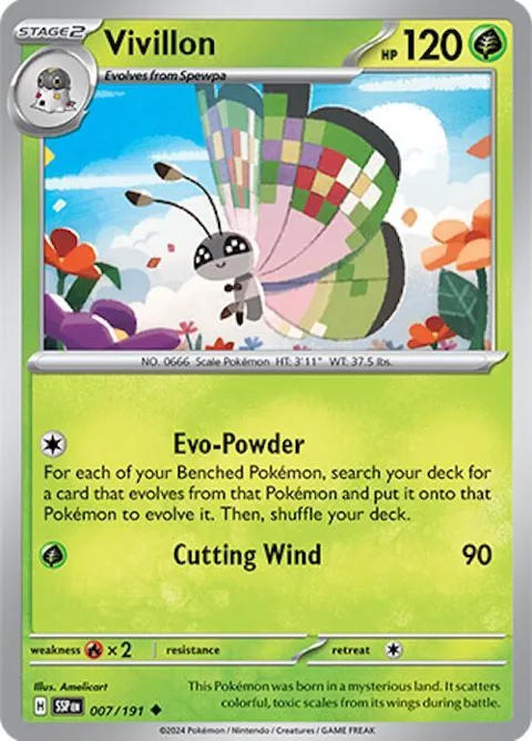 Vivillon #007/191 Reverse Holofoil Pokémon card from Surging Sparks