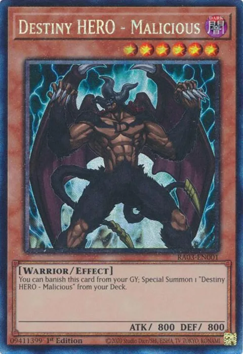 Destiny HERO - Malicious Prismatic Collector's Rare RA03-EN001 Yu-Gi-Oh card from Quarter Century Bonanza