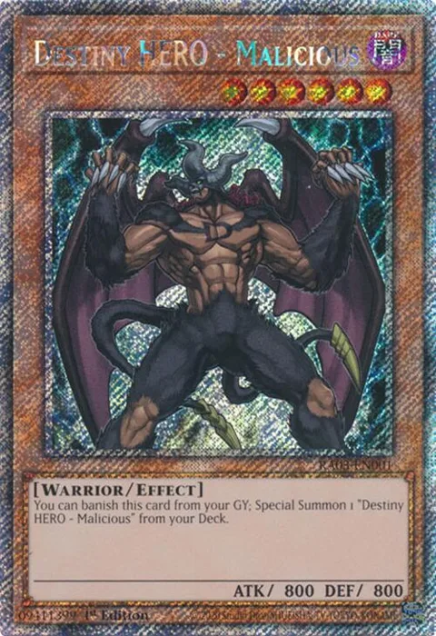 Destiny HERO - Malicious Platinum Secret Rare RA03-EN001 Yu-Gi-Oh card from Quarter Century Bonanza
