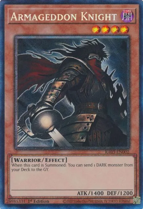 Armageddon Knight Prismatic Collector's Rare RA03-EN002 Yu-Gi-Oh card from Quarter Century Bonanza