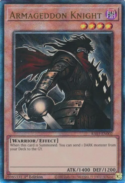 Armageddon Knight Prismatic Ultimate Rare RA03-EN002 Yu-Gi-Oh card from Quarter Century Bonanza