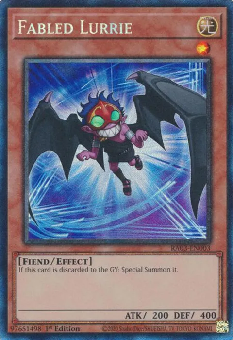 Fabled Lurrie Prismatic Collector's Rare RA03-EN003 Yu-Gi-Oh card from Quarter Century Bonanza