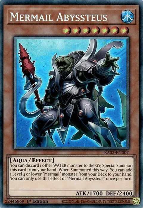 Mermail Abyssteus Prismatic Collector's Rare RA03-EN007 Yu-Gi-Oh card from Quarter Century Bonanza