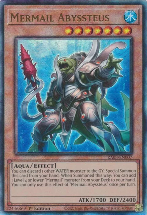 Mermail Abyssteus Prismatic Ultimate Rare RA03-EN007 Yu-Gi-Oh card from Quarter Century Bonanza