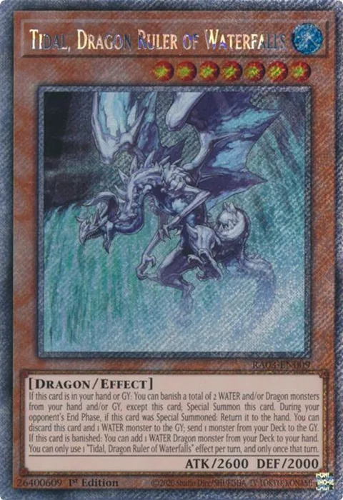 Tidal, Dragon Ruler of Waterfalls Platinum Secret Rare RA03-EN009 Yu-Gi-Oh card from Quarter Century Bonanza