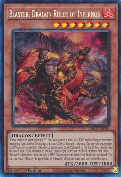 Blaster, Dragon Ruler of Infernos Prismatic Collector's Rare RA03-EN010 Yu-Gi-Oh card from Quarter Century Bonanza