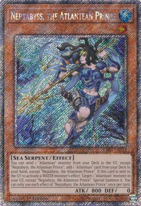 Neptabyss, the Atlantean Prince Platinum Secret Rare RA03-EN013 Yu-Gi-Oh card from Quarter Century Bonanza