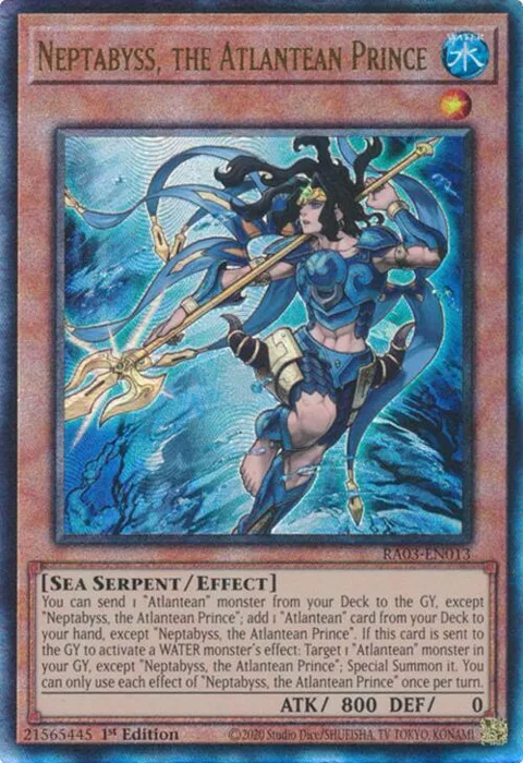 Neptabyss, the Atlantean Prince Prismatic Ultimate Rare RA03-EN013 Yu-Gi-Oh card from Quarter Century Bonanza