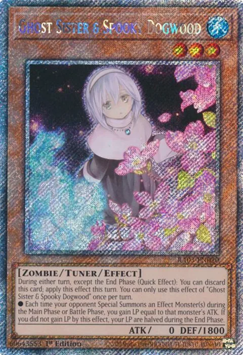 Ghost Sister & Spooky Dogwood Alt Art Platinum Secret Rare RA03-EN020 Yu-Gi-Oh card from Quarter Century Bonanza