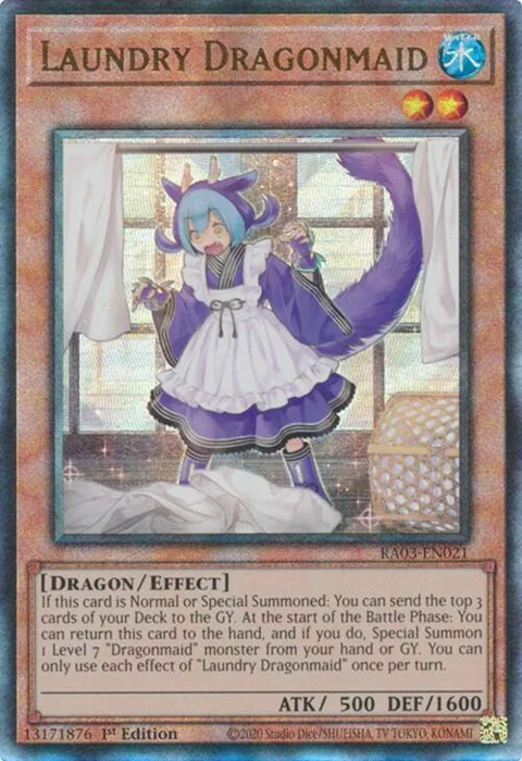 Laundry Dragonmaid Prismatic Ultimate Rare RA03-EN021 Yu-Gi-Oh card from Quarter Century Bonanza
