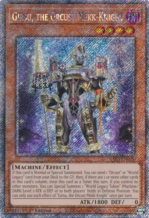 Girsu, the Orcust Mekk-Knight Platinum Secret Rare RA03-EN026 Yu-Gi-Oh card from Quarter Century Bonanza