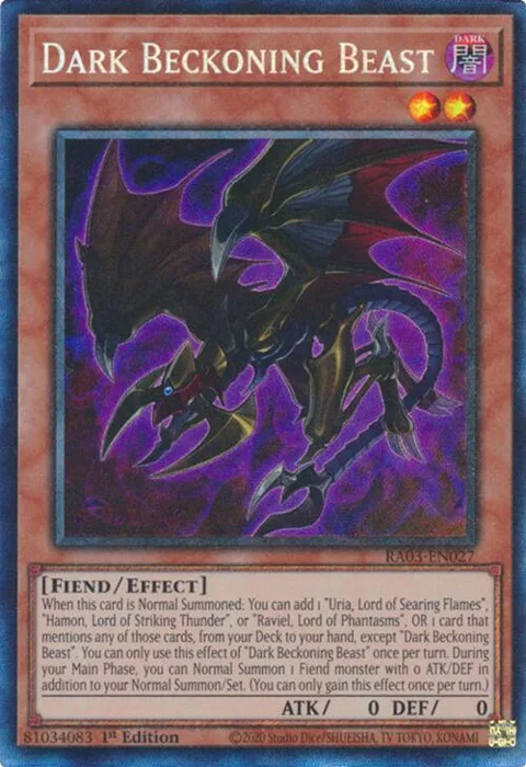Dark Beckoning Beast Prismatic Collector's Rare RA03-EN027 Yu-Gi-Oh card from Quarter Century Bonanza