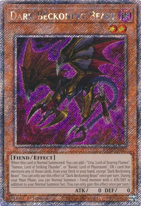 Dark Beckoning Beast Platinum Secret Rare RA03-EN027 Yu-Gi-Oh card from Quarter Century Bonanza