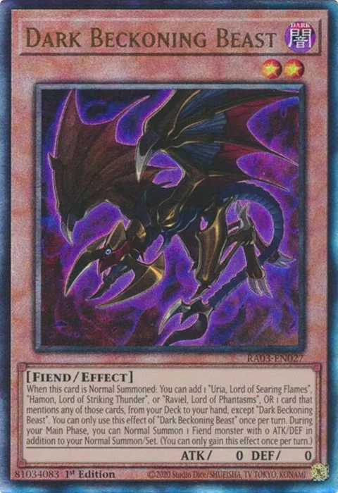 Dark Beckoning Beast Prismatic Ultimate Rare RA03-EN027 Yu-Gi-Oh card from Quarter Century Bonanza