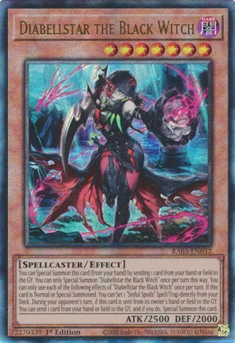 Diabellstar the Black Witch Prismatic Ultimate Rare RA03-EN032 Yu-Gi-Oh card from Quarter Century Bonanza