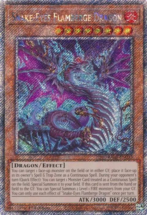 Snake-Eyes Flamberge Dragon Platinum Secret Rare RA03-EN033 Yu-Gi-Oh card from Quarter Century Bonanza