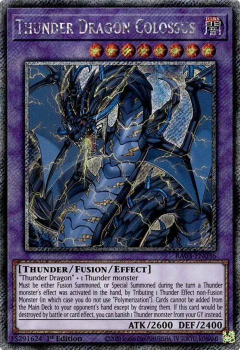 Thunder Dragon Colossus Platinum Secret Rare RA03-EN036 Yu-Gi-Oh card from Quarter Century Bonanza