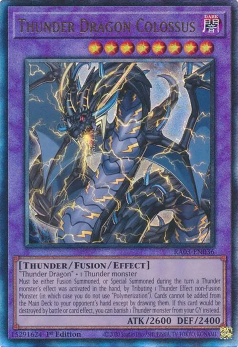 Thunder Dragon Colossus Prismatic Ultimate Rare RA03-EN036 Yu-Gi-Oh card from Quarter Century Bonanza