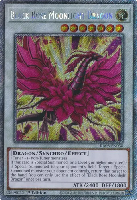 Black Rose Moonlight Dragon Platinum Secret Rare RA03-EN038 Yu-Gi-Oh card from Quarter Century Bonanza